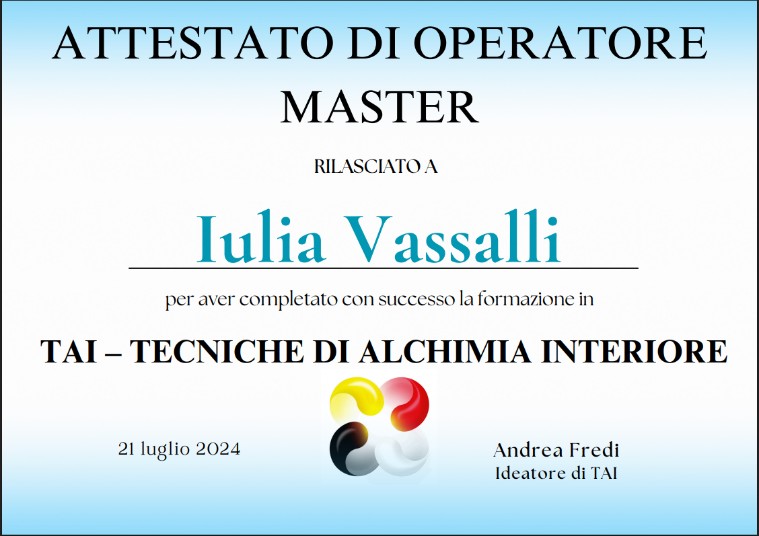 TAI®: TECNICHE DI ALCHIMIA INTERIORE PER TRASFORMARE IL PROPRIO POTENZIALE mastero operatore